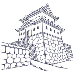 Tottori Castle Vector Illustration. Perfect for heritage education, cultural materials, travel graphics
