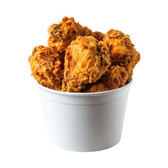 A white bucket overflowing with golden-brown, crispy fried chicken pieces (1)