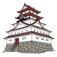 Tsuruga Castle Vector Illustration Red Roof Fortress. Perfect for Fukushima tourism branding, cultural merchandise, educational posters