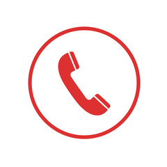 Red Phone Icon Sign Inside Circular Shape on White Background