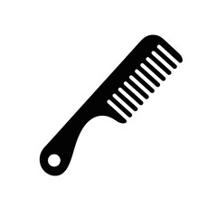 Stylized black plastic comb with handle isolated against white backdrop