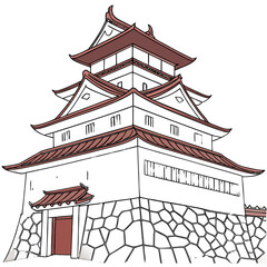 Tsuruga Castle Vector Illustration Red Roof Fortress. Perfect for Fukushima tourism branding, cultural merchandise, educational posters
