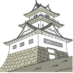 Tsushima Castle Vector Illustration. Perfect for heritage travel posters, educational content, cultural tourism art