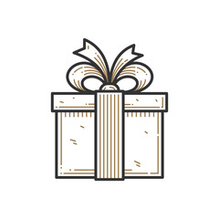 Elegant Line Art Gift Box Vector Illustration with Golden Bow. Modern Minimalist Present Icon for Celebrations, Holidays, Birthdays, and Special Occasions.