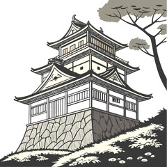 Uwajima Castle Vector. Perfect for heritage publications, cultural projects, travel art