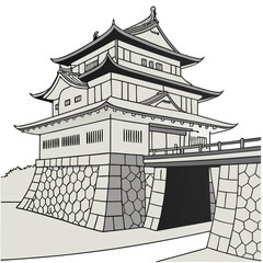 Yamagata Castle Vector Illustration. Perfect for cultural posters, educational materials, Japan tourism design