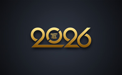 Elegant 2026 New Year. Golden Minimalist Typography with Subtle Shadow on Dark Background. Vector illustration.