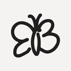 Minimalist butterfly logo with bold, flowing lines, element vector
