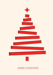 Simple, modern, and elegant holiday vector art. An abstract Christmas tree design formed by stacked red cut-out shapes with a small white star on top, perfect for minimalist holiday cards or banners.