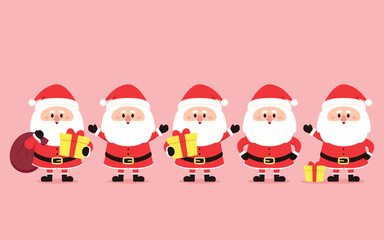 Happy Santa Claus character with gift, Waving and greeting. Cartoon Christmas illustrations vector. For Christmas cards, banners.