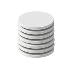 Obraz premium A stack of ten sleek, white, cylindrical discs, subtly shadowed, creating a 3D effect