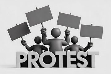 Figures hold blank signs, united in a demonstration, conveying a message of collective voice.