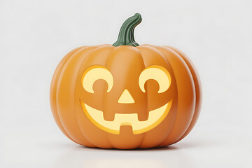 Orange pumpkin with carved, grinning face, ready for Halloween festivities and autumnal celebration.