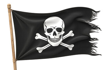Black flag with skull and crossbones design, symbolizing piracy, rebellion, and a daring spirit.