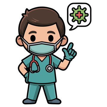 A doctor in a medical mask explaining about the virus