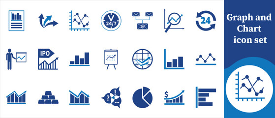 Graph and chart icon set, graph icon, chart icon, data analysis, statistics icon, bar chart, pie chart, line graph, area chart, histogram icon, infographic icon and more