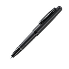 Sleek, gunmetal grey ballpoint pen with subtle detailing and a slightly curved barrel