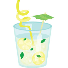Refreshing Lemonade Drink with Lemon Slices Mint Leaves and a Paper Umbrella on a Transparent Background