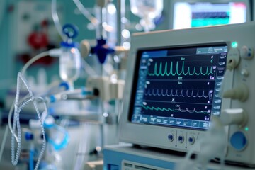 Heart rate and other vital signs displaying on a monitor in an operating room