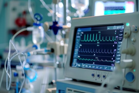 Heart rate and other vital signs displaying on a monitor in an operating room
