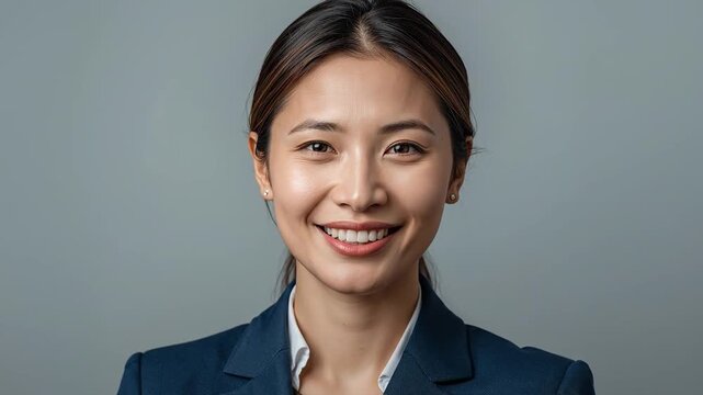 Confident & Smiling Asian Female School Principal Portrait in Professional Business Attire