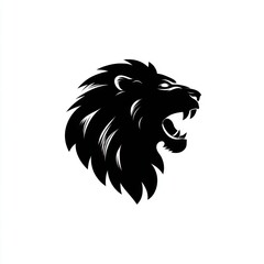 Fototapeta premium Majestic Lion Head Silhouette - Roaring with Power and Strength.