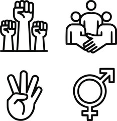 Diversity and Inclusion Outline Icons Unity, Equality, and Collaboration Symbol Set