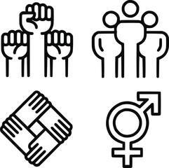Diversity and Inclusion Outline Icons Unity, Equality, and Collaboration Symbol Set