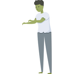 Pixel Art Zombie Character With Green Skin Wearing A White T Shirt And Grey Pants In A Static Pose On A Transparent Background