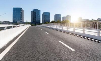 Highway overpass near office buildings