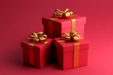 Obraz premium Three Red Gift Boxes with Gold Ribbons