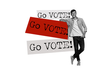 Composite trend artwork 3D sketch image photo collage of call election choice democracy young man...