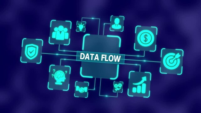 Data Flow and Business Success Concept &ndash; Integrating Analytics, Technology, and Strategy to Streamline Information Movement, Enhance Efficiency, and Drive Growth.
