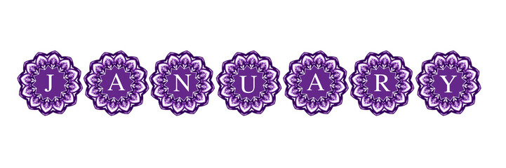 Purple Floral Mandala Month for January Design for winter holiday greeting cards and decorations On  transparent background