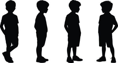 Silhouette profiles of young boys in various poses perfect for education or innocence concepts