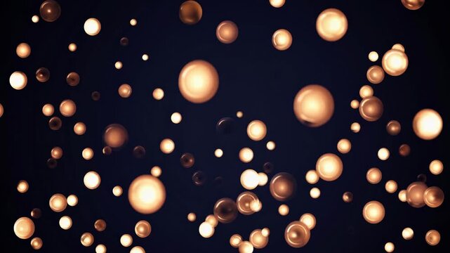 Golden particles float gracefully against a deep black background, creating a captivating visual experience. The shimmering lights twinkle and move, enhancing the magical atmosphere