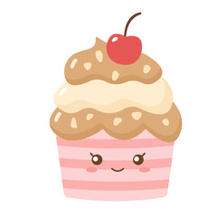 Cute Cupcake Cartoon Character with Cherry Topping