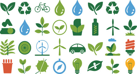 Modern eco-friendly icons for sustainable business and green living campaigns