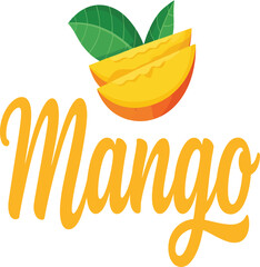 Vibrant mango logo with fresh fruit slices and leaves, perfect for healthy food brands