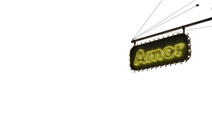 Cartel amor ne&oacute;n amarillo alfa.