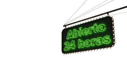 Cartel abierto 24 horas ne&oacute;n verde.	