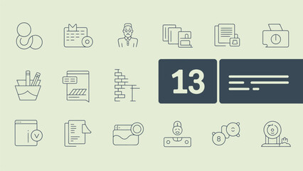 Modern business icons showcasing planning, data, and workflow efficiency for digital presentations