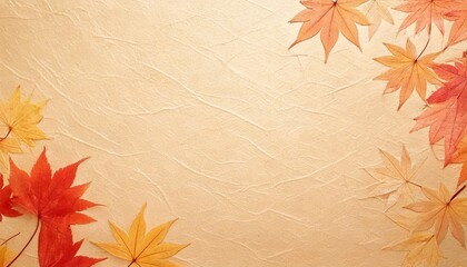 Autumn maple leaf washi paper background with warm orange tones and handmade texture