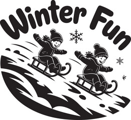 Children Sledding Silhouette