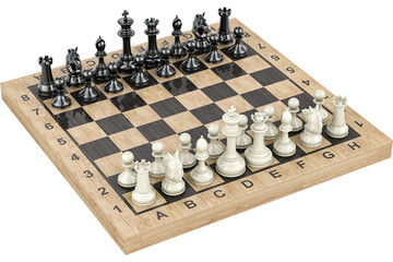 Chess board with figures. Start chess game, transparent background © MHT Visuals