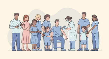 Fototapeta premium Vaccination Clinic Scene with People Receiving Shots.