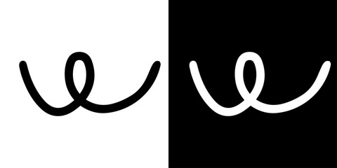 lack and white symbol. Hand-drawn heart symbol with a unicorn horn and arrow tail created with a single continuous line