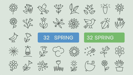 Charming Spring Icons Delightful Collection of Birds Flowers & Nature Elements for Your Projects