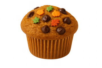 Pumpkin chocolate chip muffin celebrating autumn season