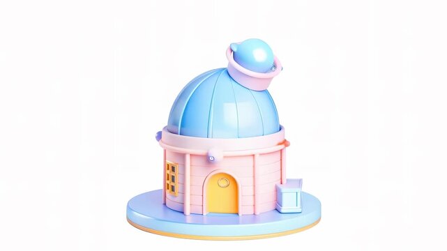 A colorful 3D animated dome house with a blue roof and a round dome on top, featuring a whimsical design and bright pastel colors.